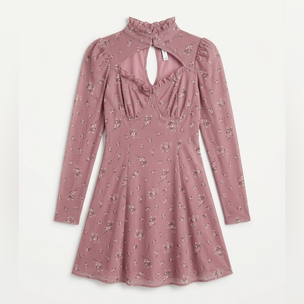 No Comment NY LA Floral Cut-Out Mini Dress Mauve Pink Size Small NWT